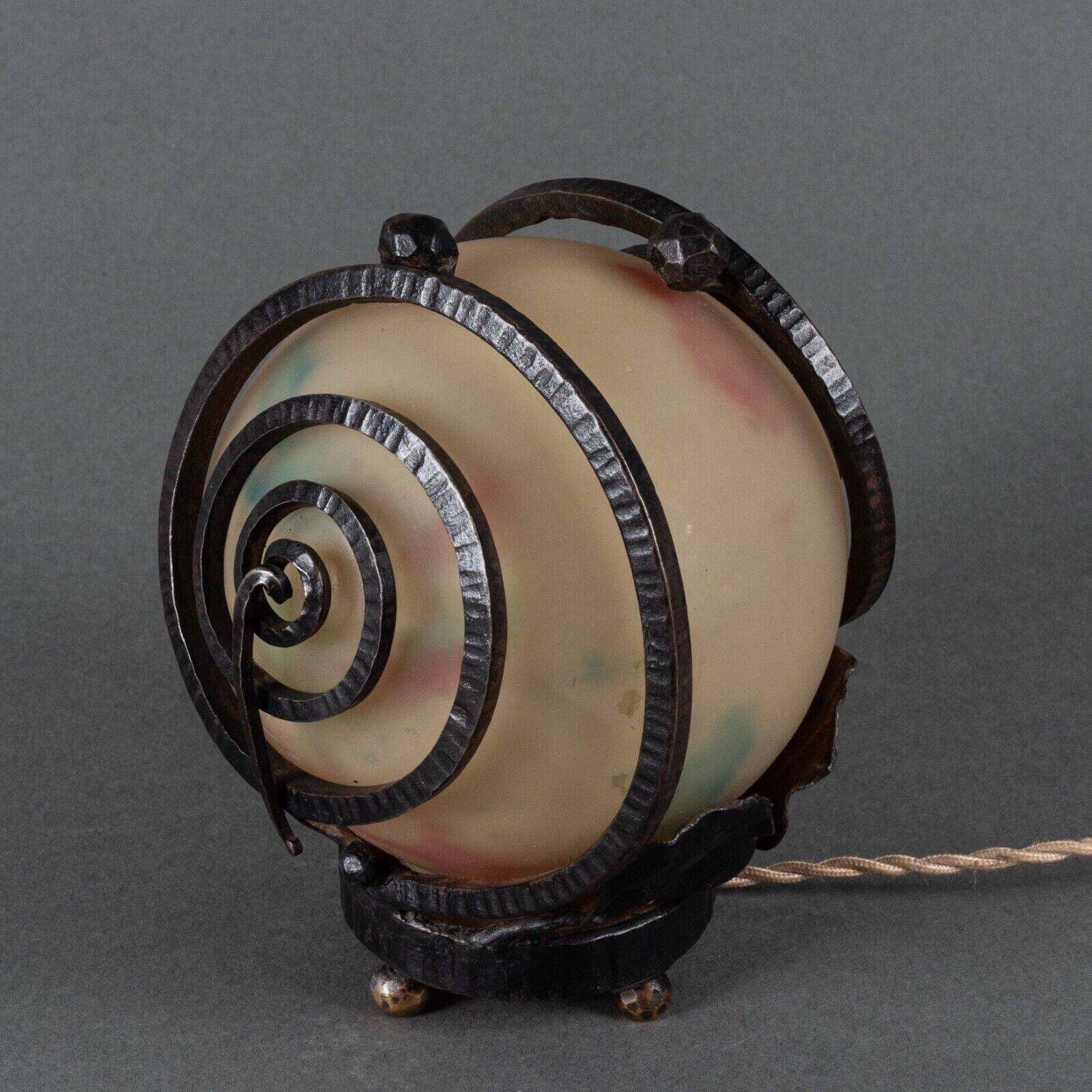 Art Deco night light lamp hammered ironwork 1930 Muller Frères