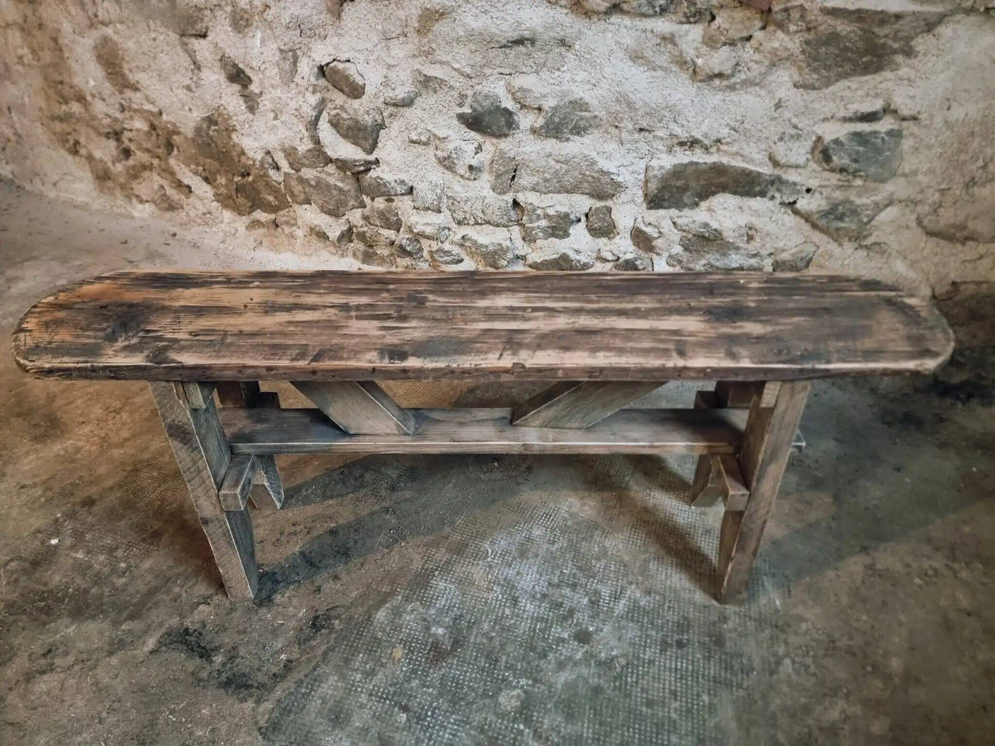 Vintage French Pine Bench – 1960s Seat or Side Table