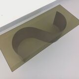 Table basse rectangulaire Space Age vintage en acier et verre fumé