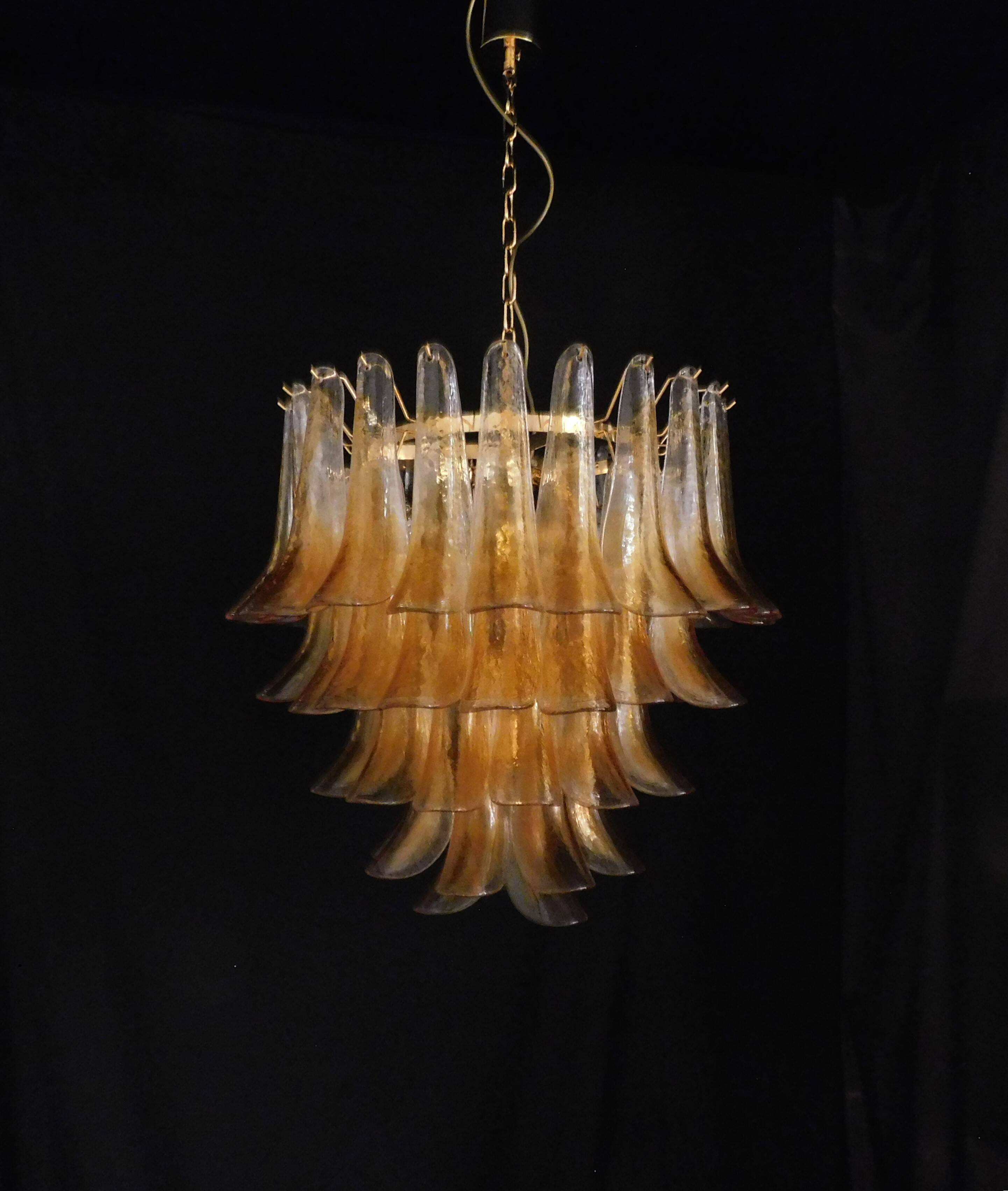 Vintage Murano chandelier, Murrina style, with amber glass petals.