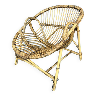 Vintage rattan armchair 1960 shell shape