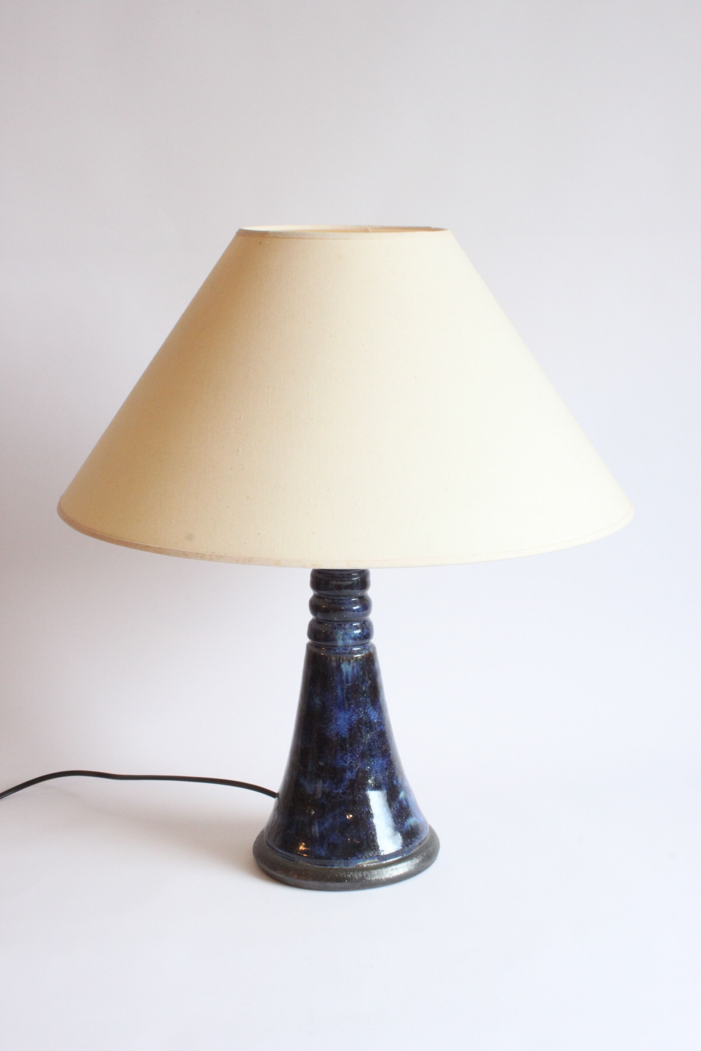 Lampe de table en céramique bleue de Poterie Dubois, Bouffioulx, Belgique années 1950
