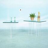 Minimalist side table in glass & acrylic, Memphis style