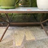 Coffee table, ceramic top, wrought iron foot