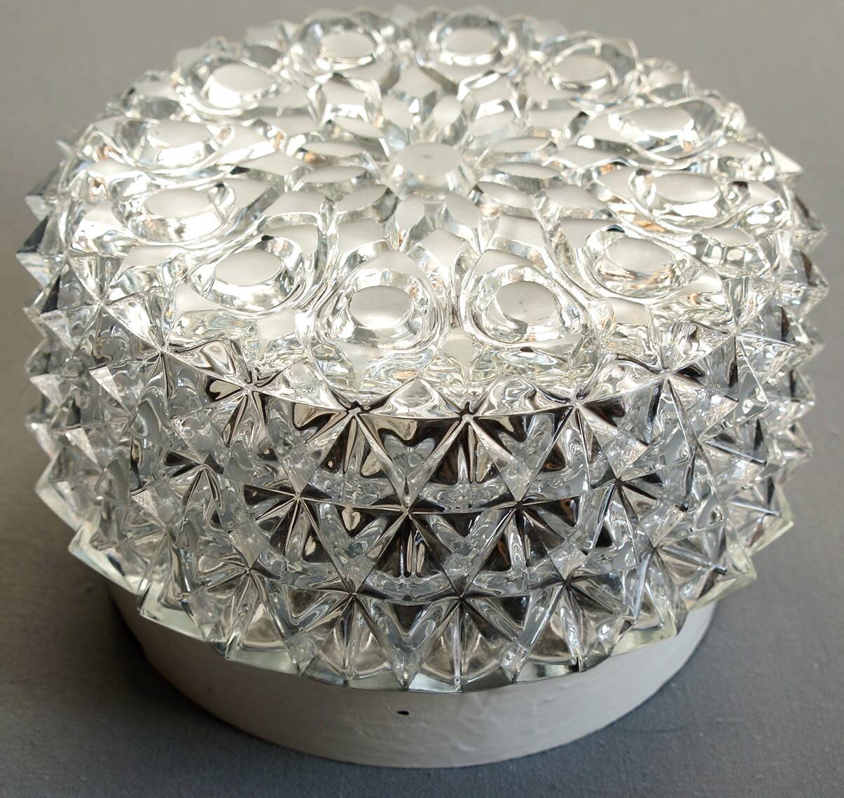 Ceiling light in polished & frosted cut glass, Germany circa 1970