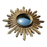 Vintage sun mirror 1970 in golden patinated resin with witch's eye