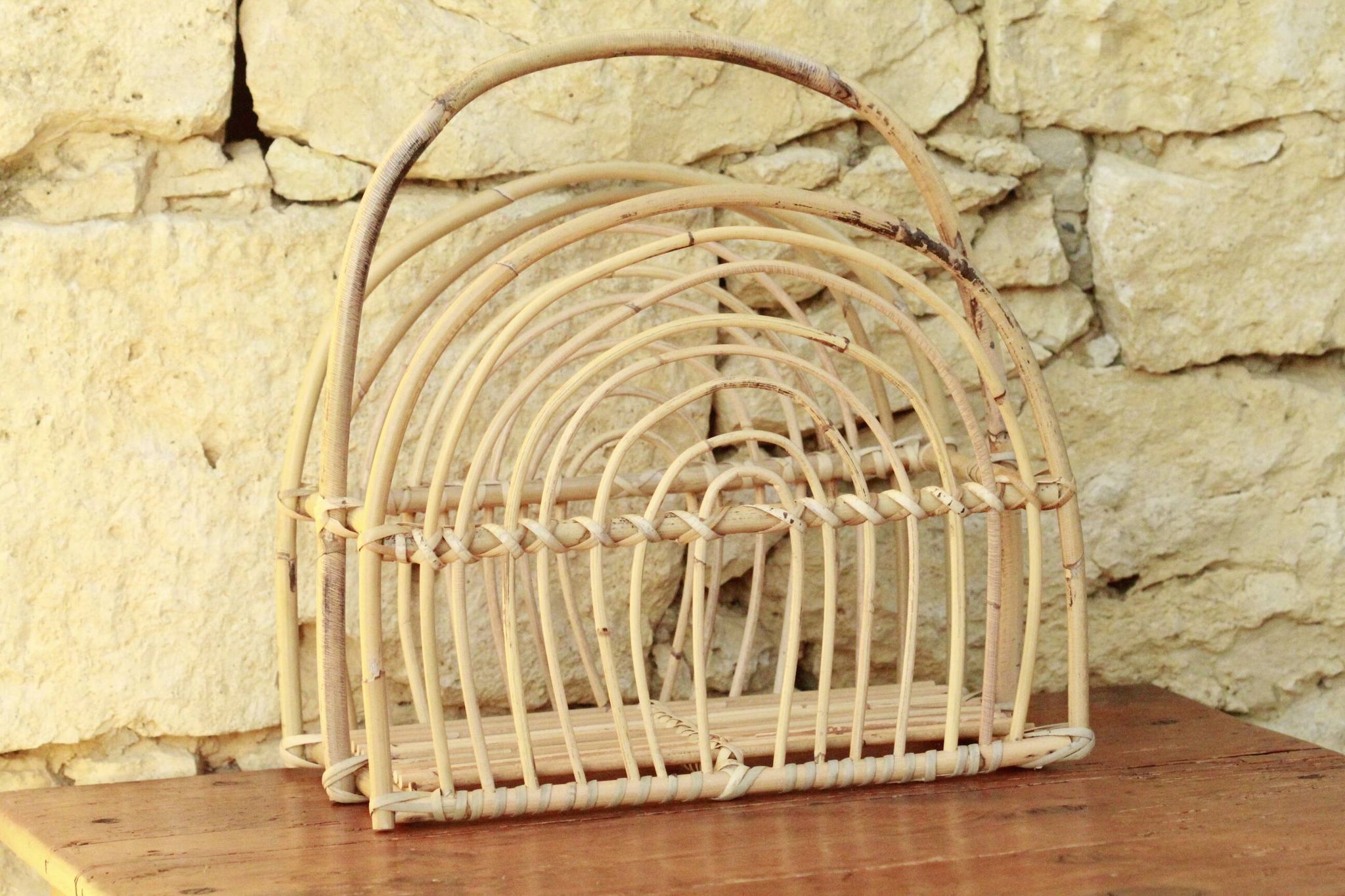Vintage rattan magazine holder