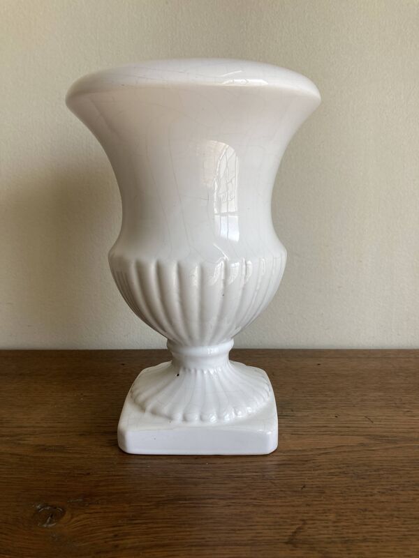 Cache pot médicis ancien XL néo classique en terre blanche 1950