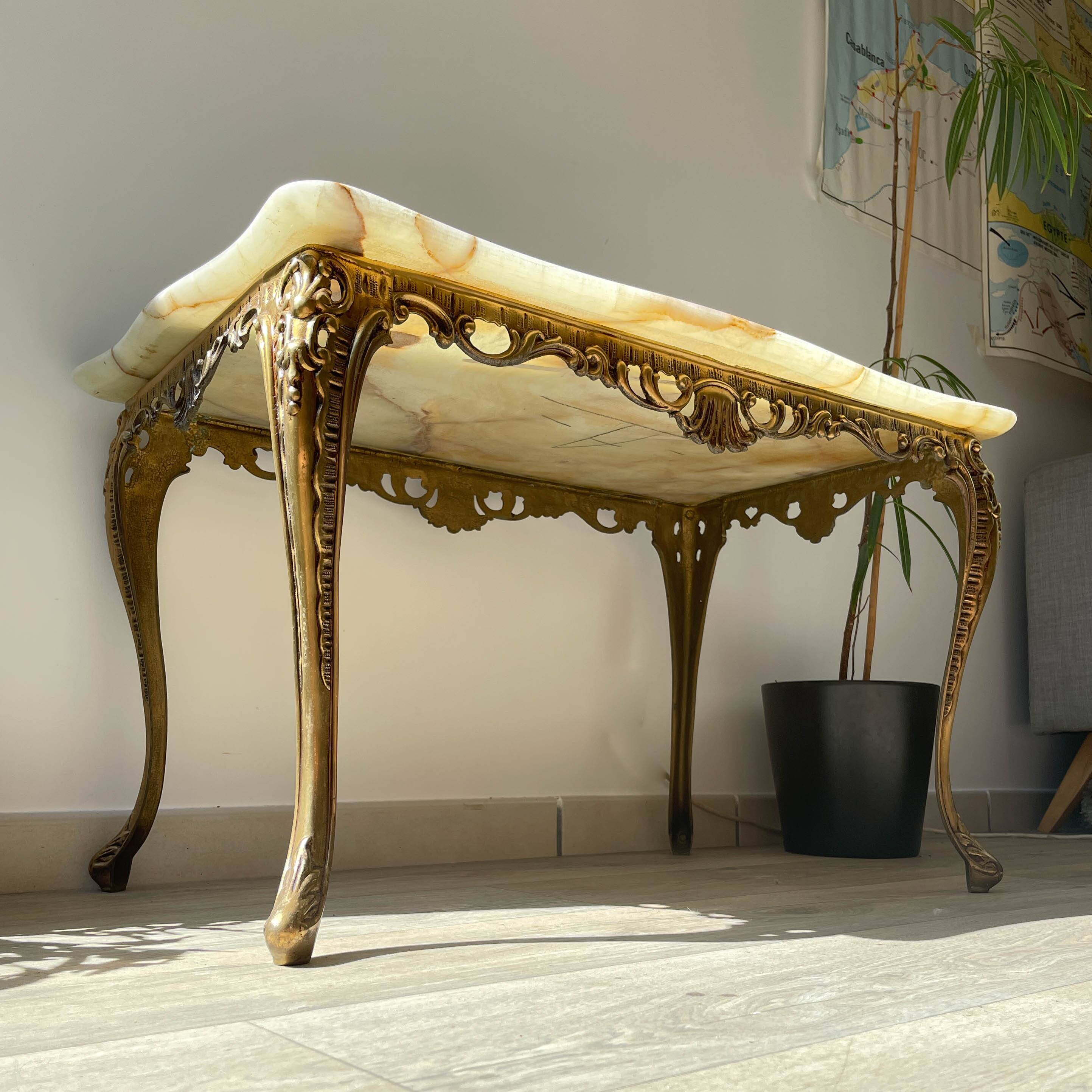 Table basse en marbre et bronze vintage