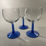 Set of 9 blue stemmed glasses (3 balloon wine glasses, 3 flutes, 3 cocktail)