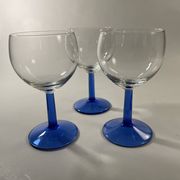 Set of 9 blue stemmed glasses (3 balloon wine glasses, 3 flutes, 3 cocktail)