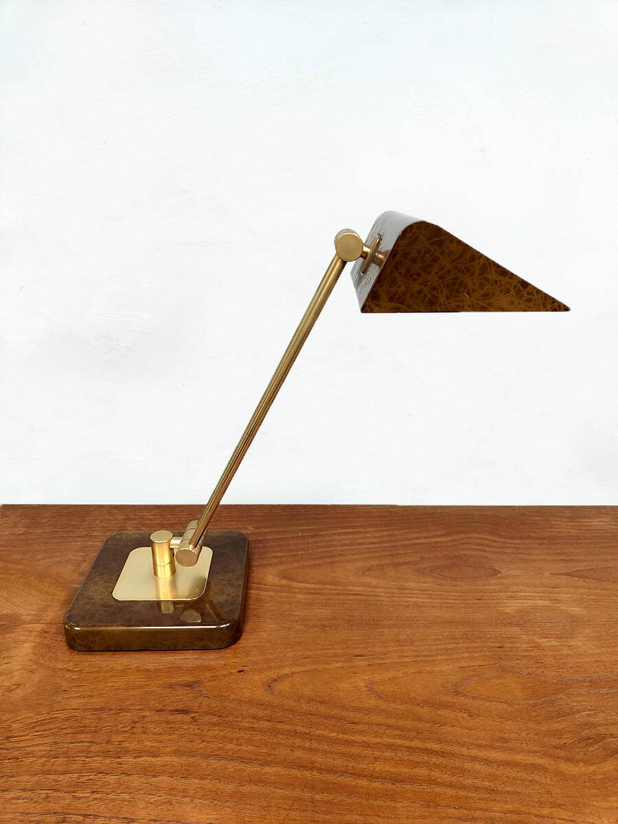 Vintage French brass and marble dessin desk lamp 1960