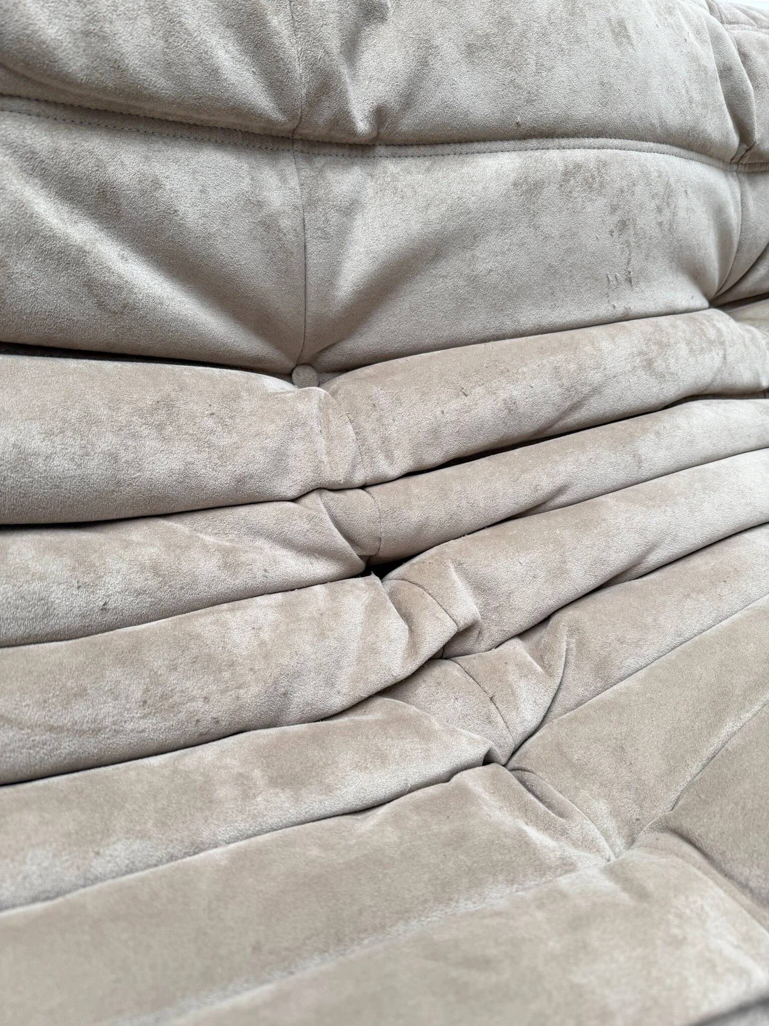 1990s vintage original taupe Alcantara Togo 2-seater by Michel Ducaroy for Ligne Roset