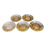 Set of five flat plates - vintage amber glass from Veréco with flower decor - 60s/70s