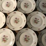 Set of 12 dessert plate in Limoges porcelain PCL with floral decoration