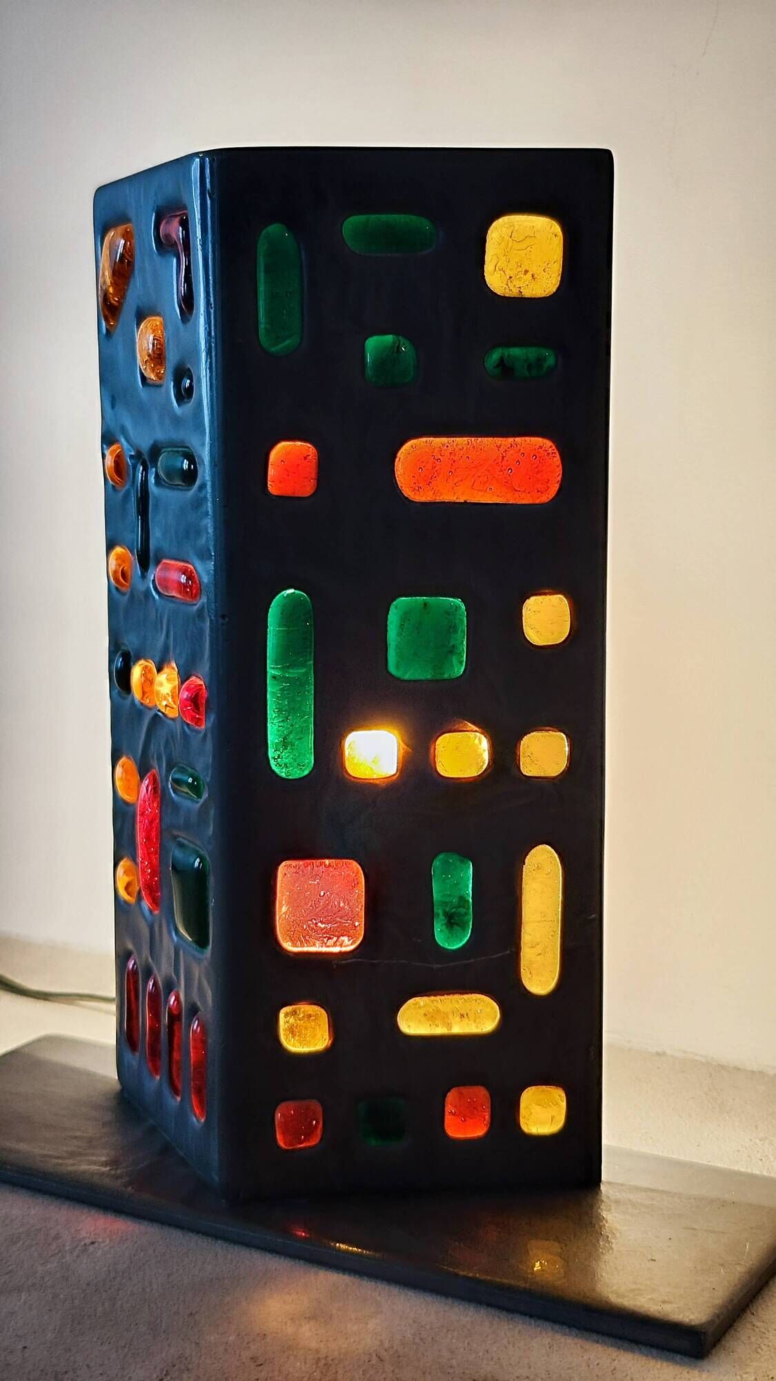Brutalist lamp in lead and glass - 1950 - Jacques Avoinet - Jean Simon Labret