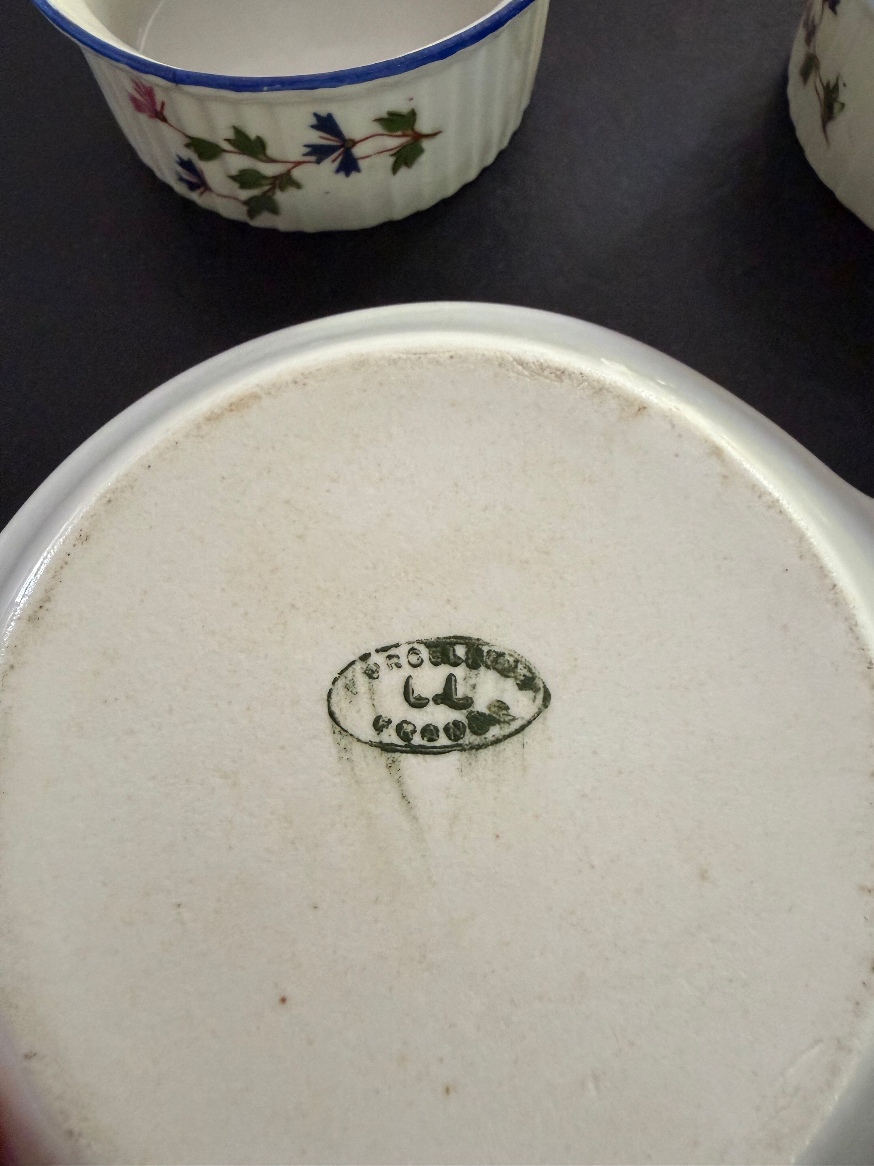 Vintage table service in porcelain LL France – Cornflower and do pattern.
