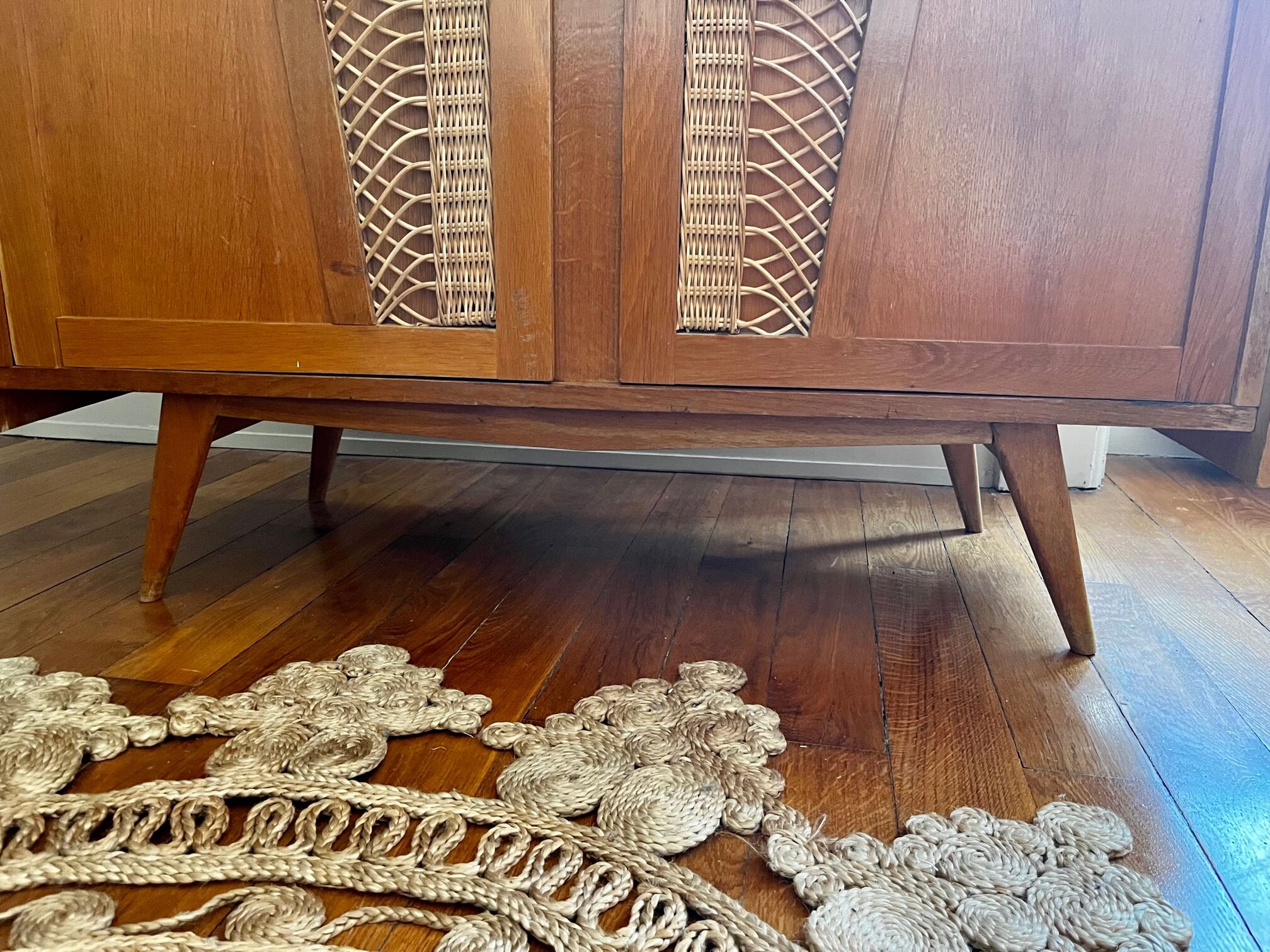 Wood and rattan cabinet 60s