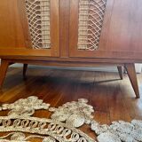 Wood and rattan cabinet 60s