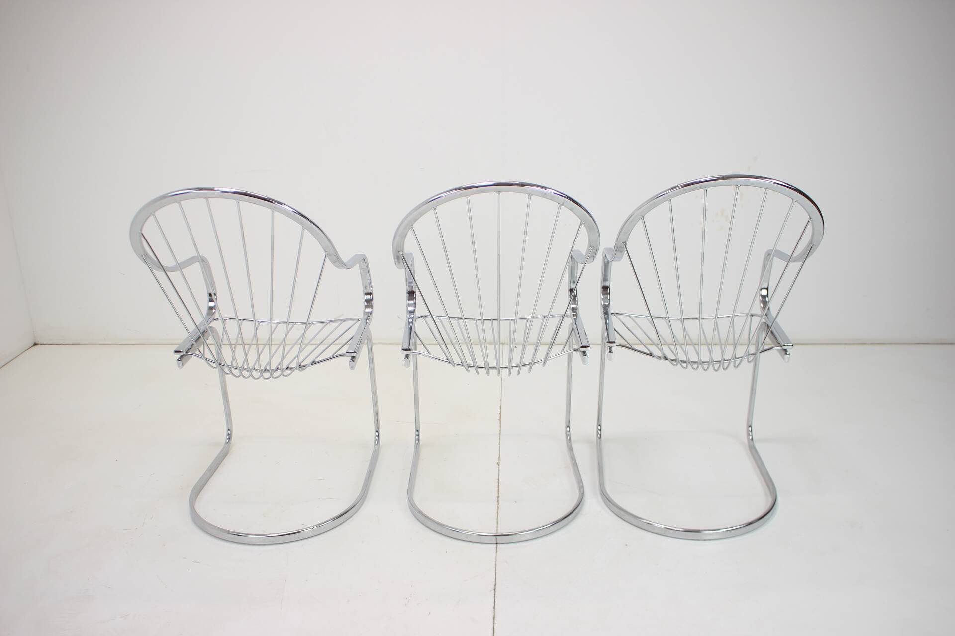 Midcentury set of three chrome dining chairs