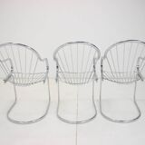 Midcentury set of three chrome dining chairs