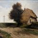 Tableau HST "Cottage by the roadside" calvary Brittany 19th century