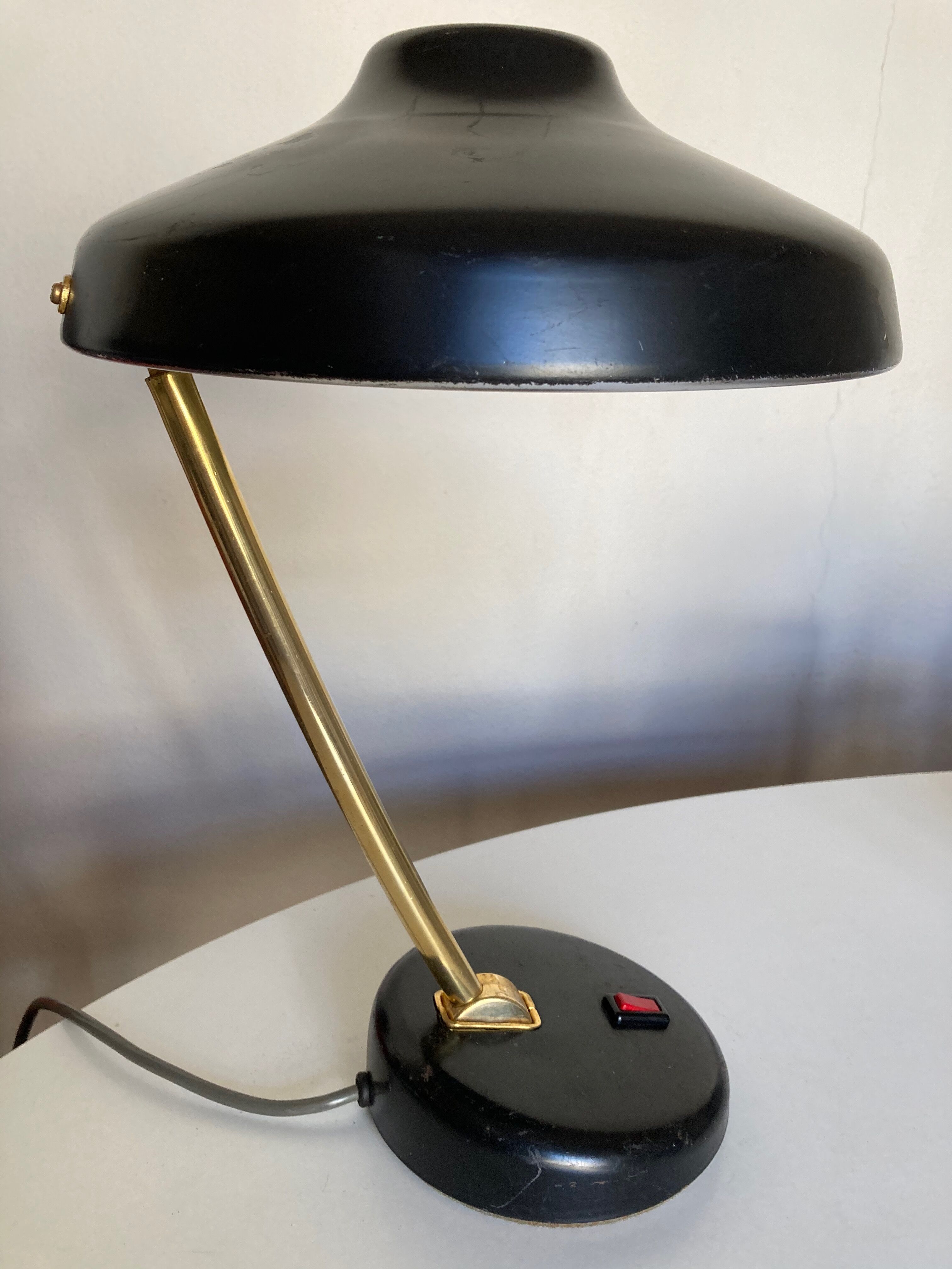 1960 black sheet metal and brass orientable lamp