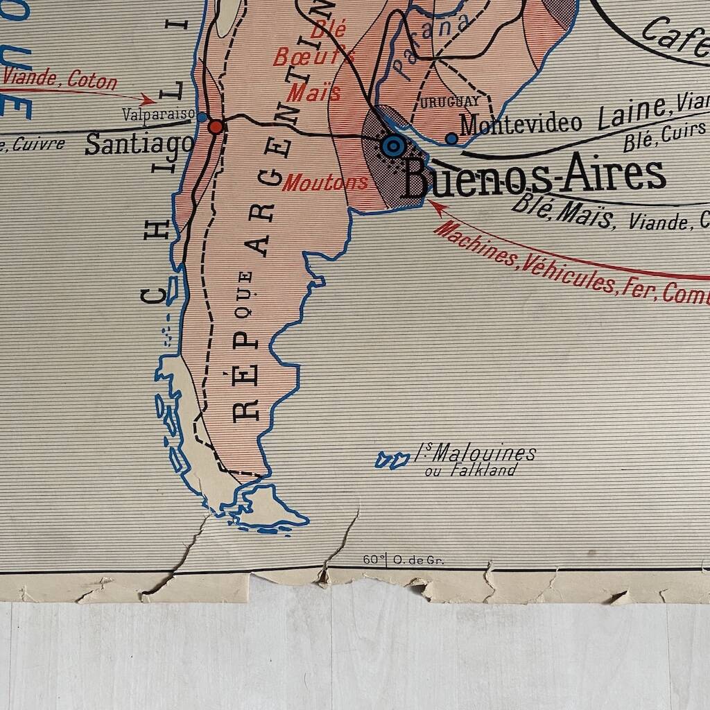 Vintage school map double-sided "South America / North America"