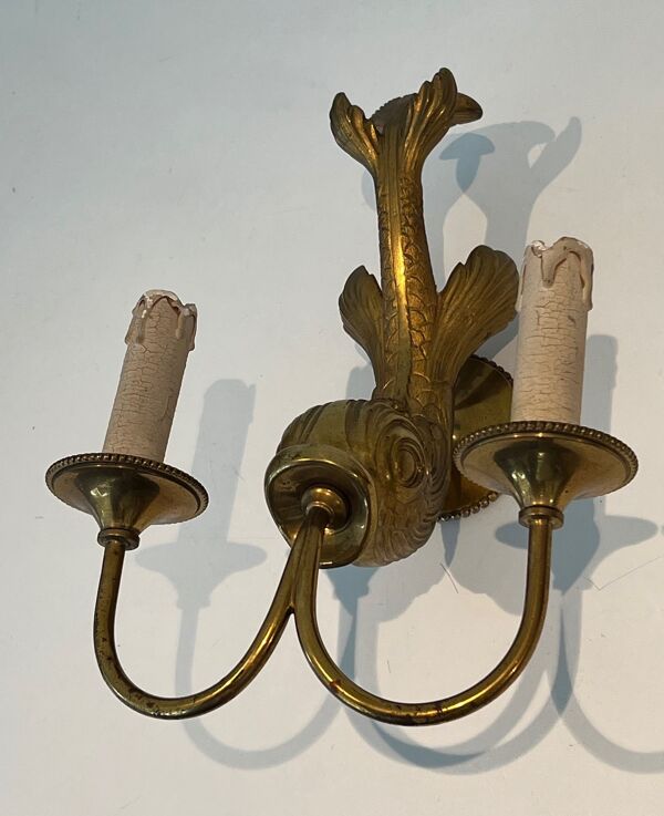 Paire d'appliques en bronze au dauphin de la Maison Jansen