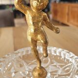 Tray / ashtray on a stand with cherub (glass and gilded metal)
