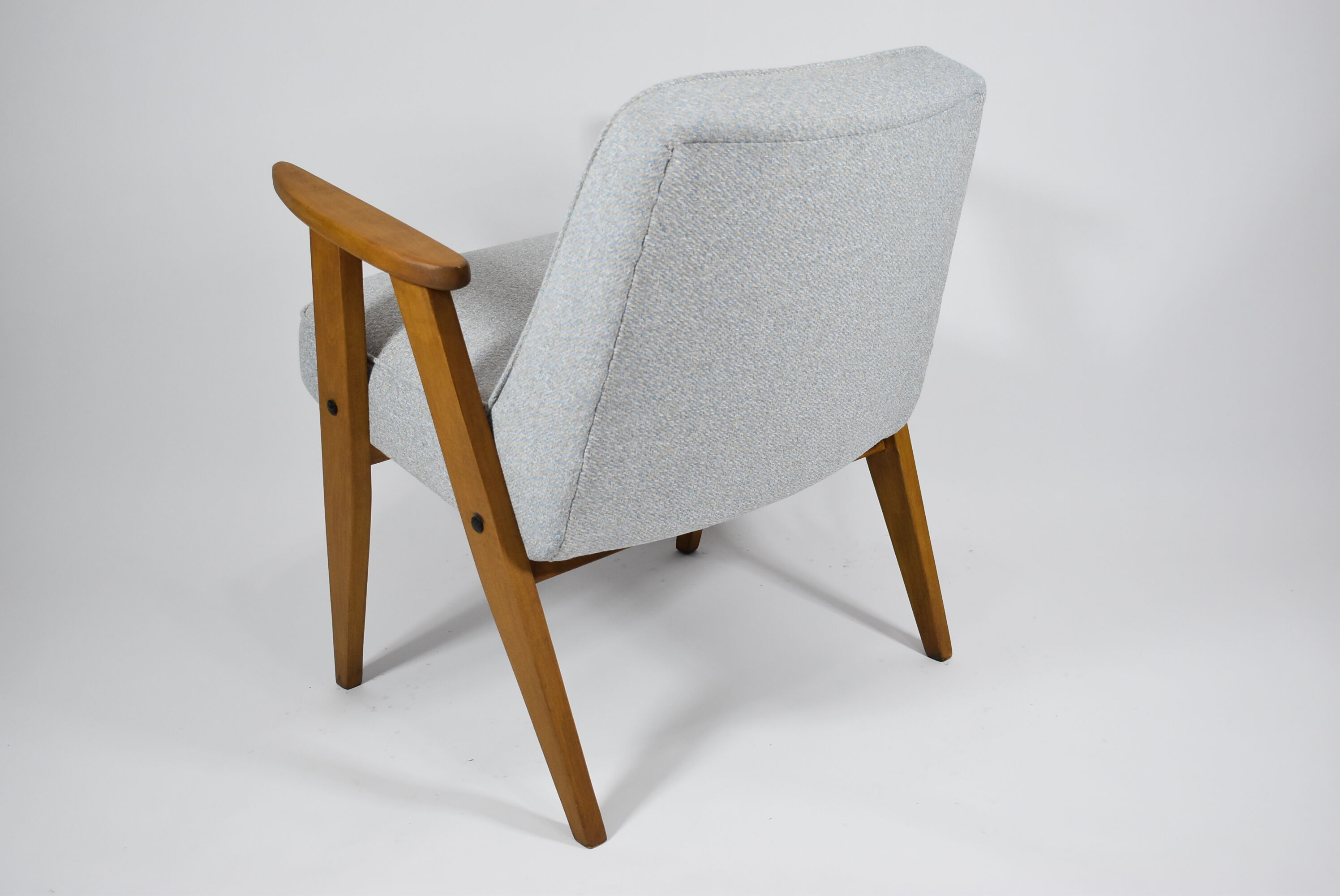 Vintage armchair model 366, 60s, blue fabric, teak wood