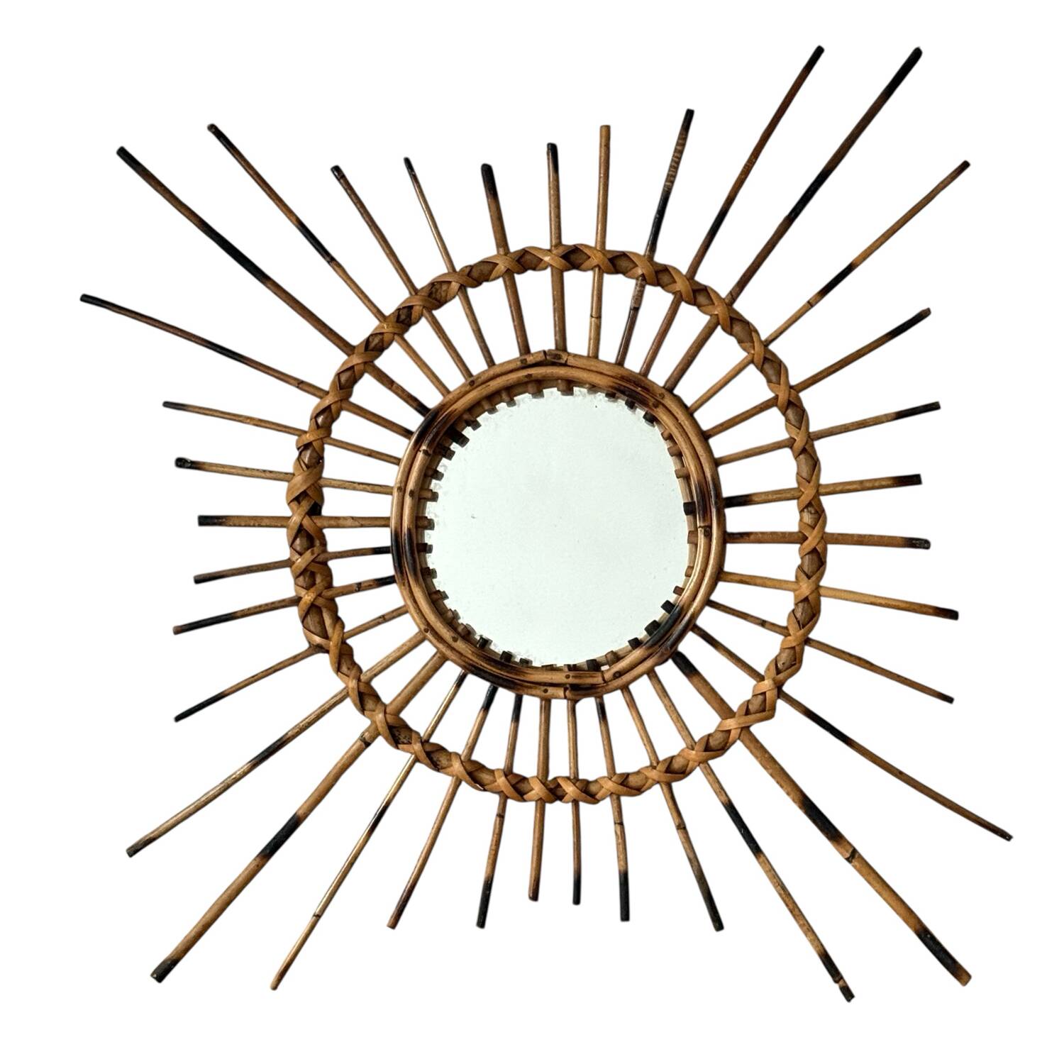 1950s French Artisan Rattan Sun Mirror