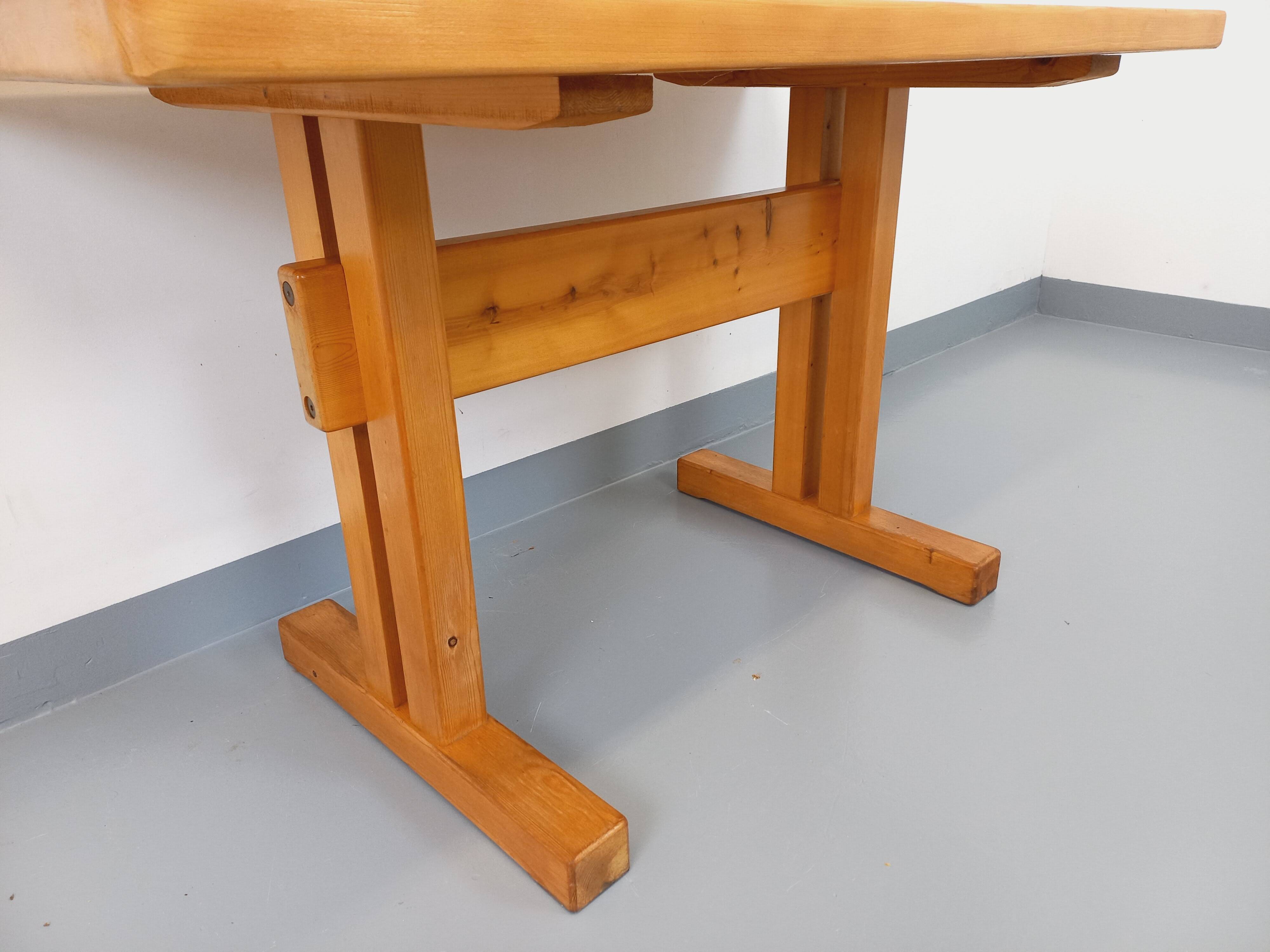 Charlotte Perriand Les Arcs vintage rectangular pine dining table from the 60s 70s