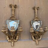 Pair of carved wood sconces