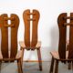 De Puydt brutalist dining chairs in solid oak. Circa 1970.