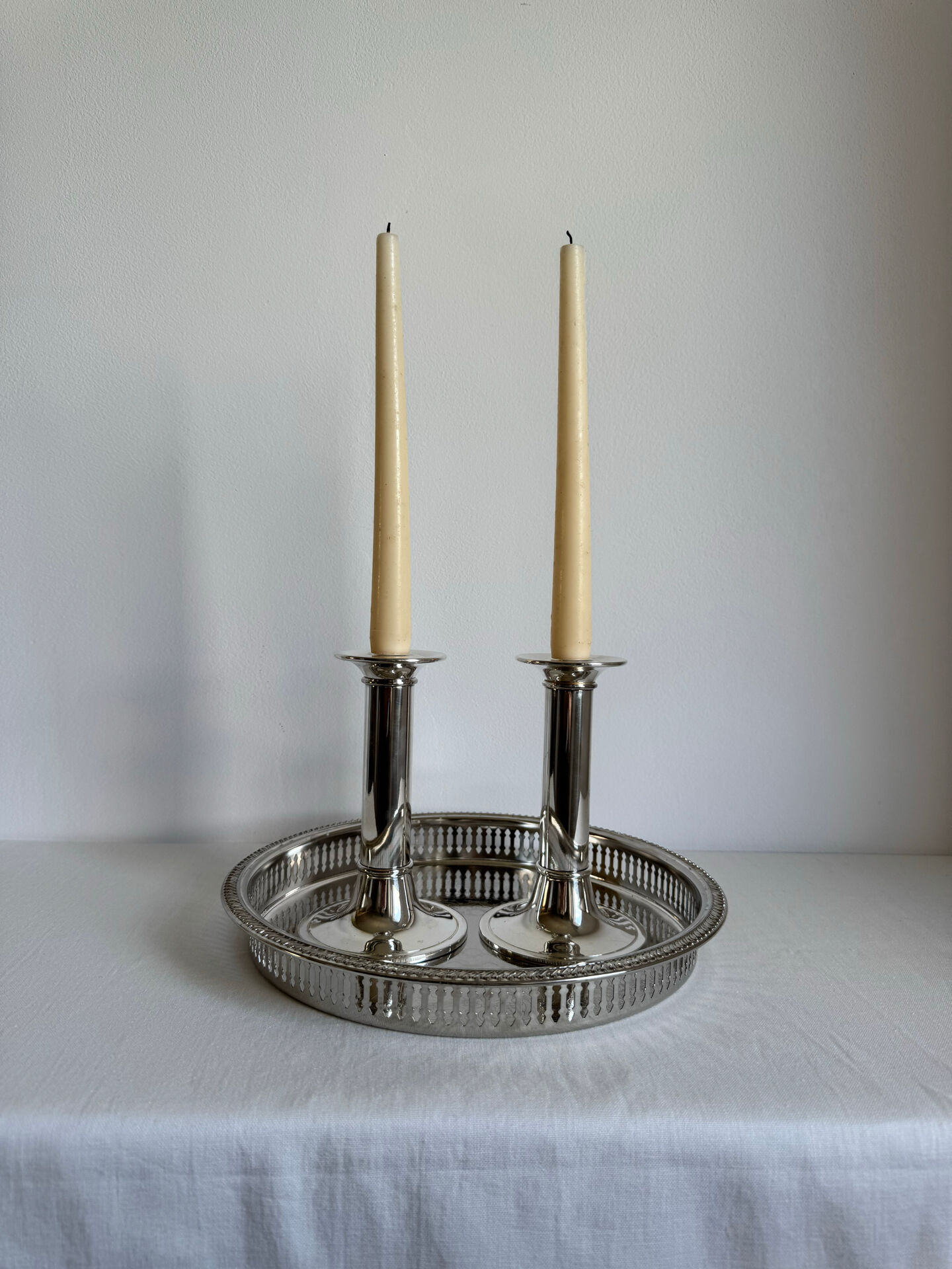 2 Elegant Vintage Mid Century Modern Silver Plated Candlestick Holders