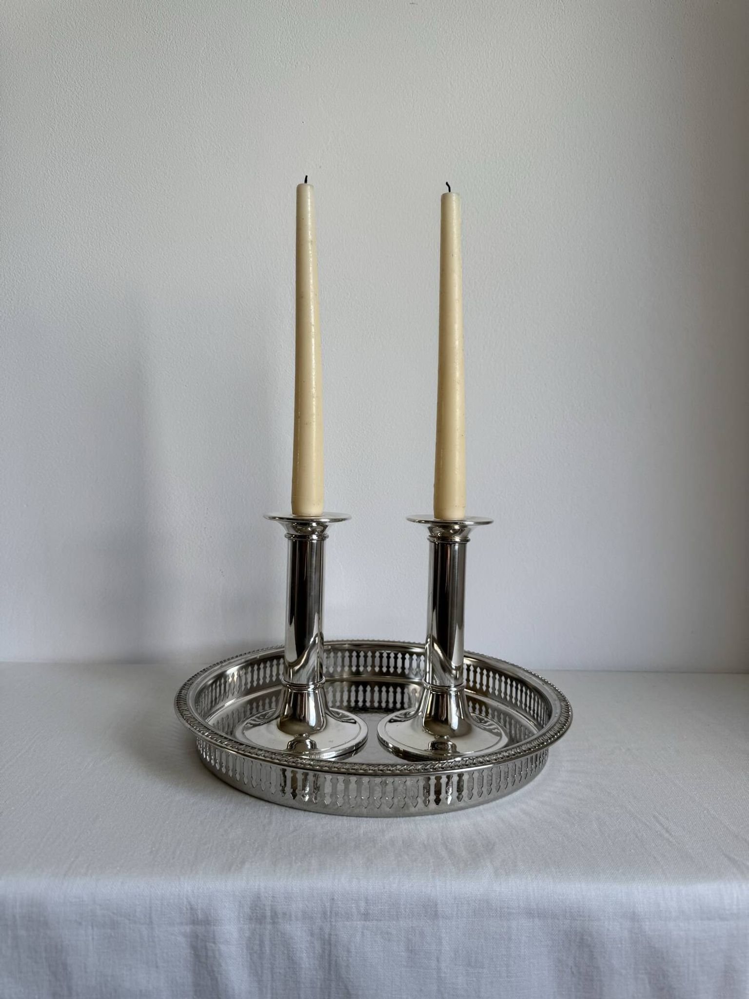2 porte-bougies en argent vintage élégant de style mid-century moderne