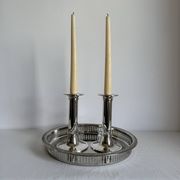 2 porte-bougies en argent vintage élégant de style mid-century moderne