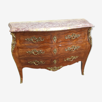 Louis XV style pink wooden tomb chest of drawers with marble top