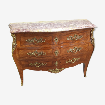 Commode tombeau en bois rose de style Louis XV dessus marbre