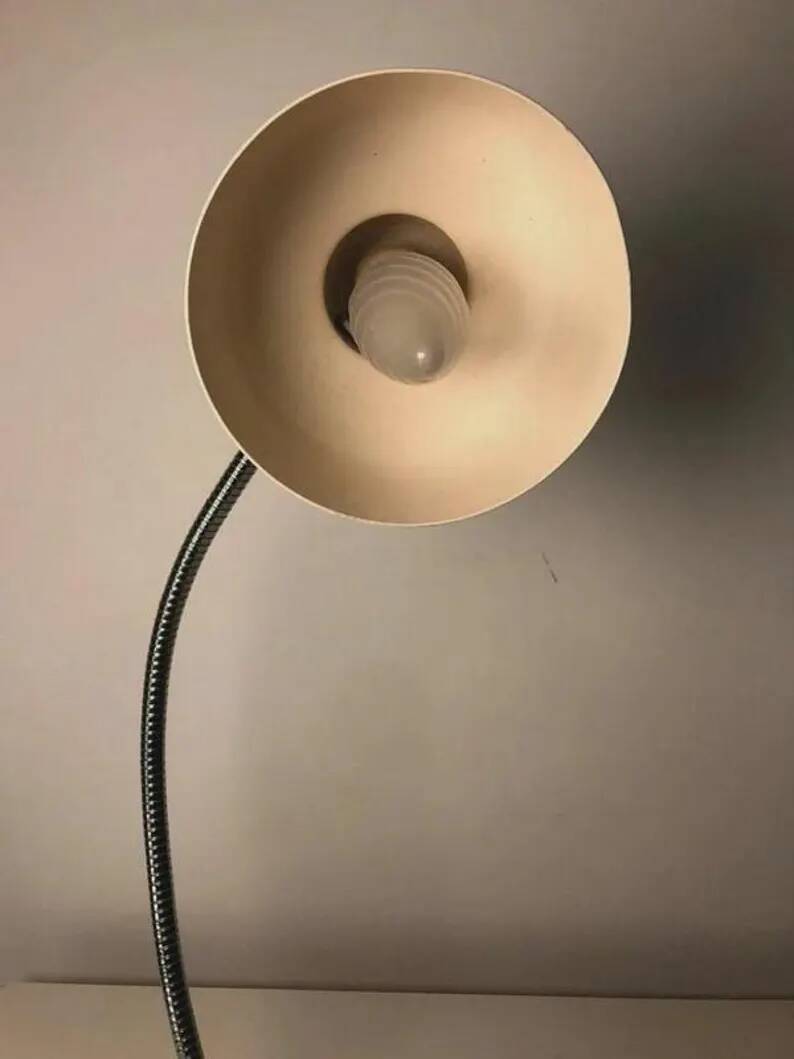 Vintage 1960s Desk Lamp White Metal | Flexible Articulated Swan Neck Light Industrial Mid-Century Design Living Room