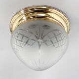 Art deco brass & cut glass flush mount, czechoslovakia