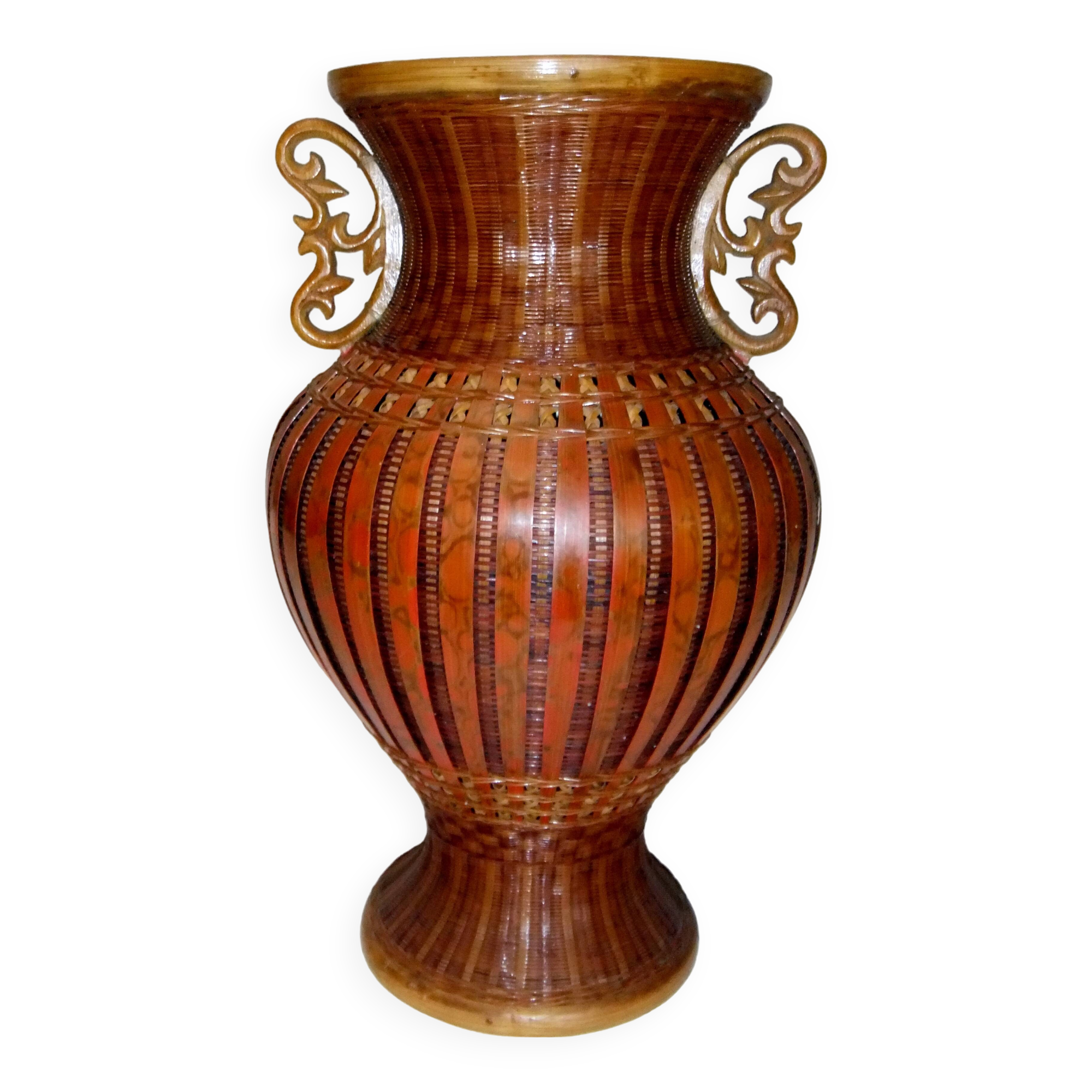 Antique Shanghai vase woven rattan bamboo ceramic People's Republic of China