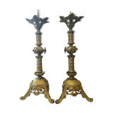 Pair of gilded bronze church picnickers in neo-gothic style of the nineteenth century