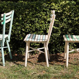 Set of 3 slatted wooden garden chairs