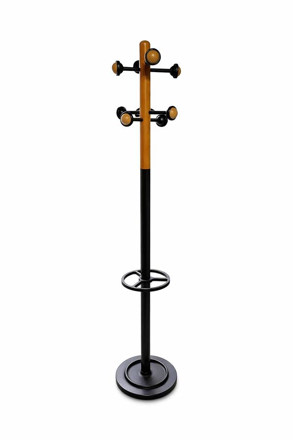 Porte-manteau Unilux vintage – métal noir et bois – design années 80/90