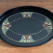 Art Deco black enameled serving tray with decoration