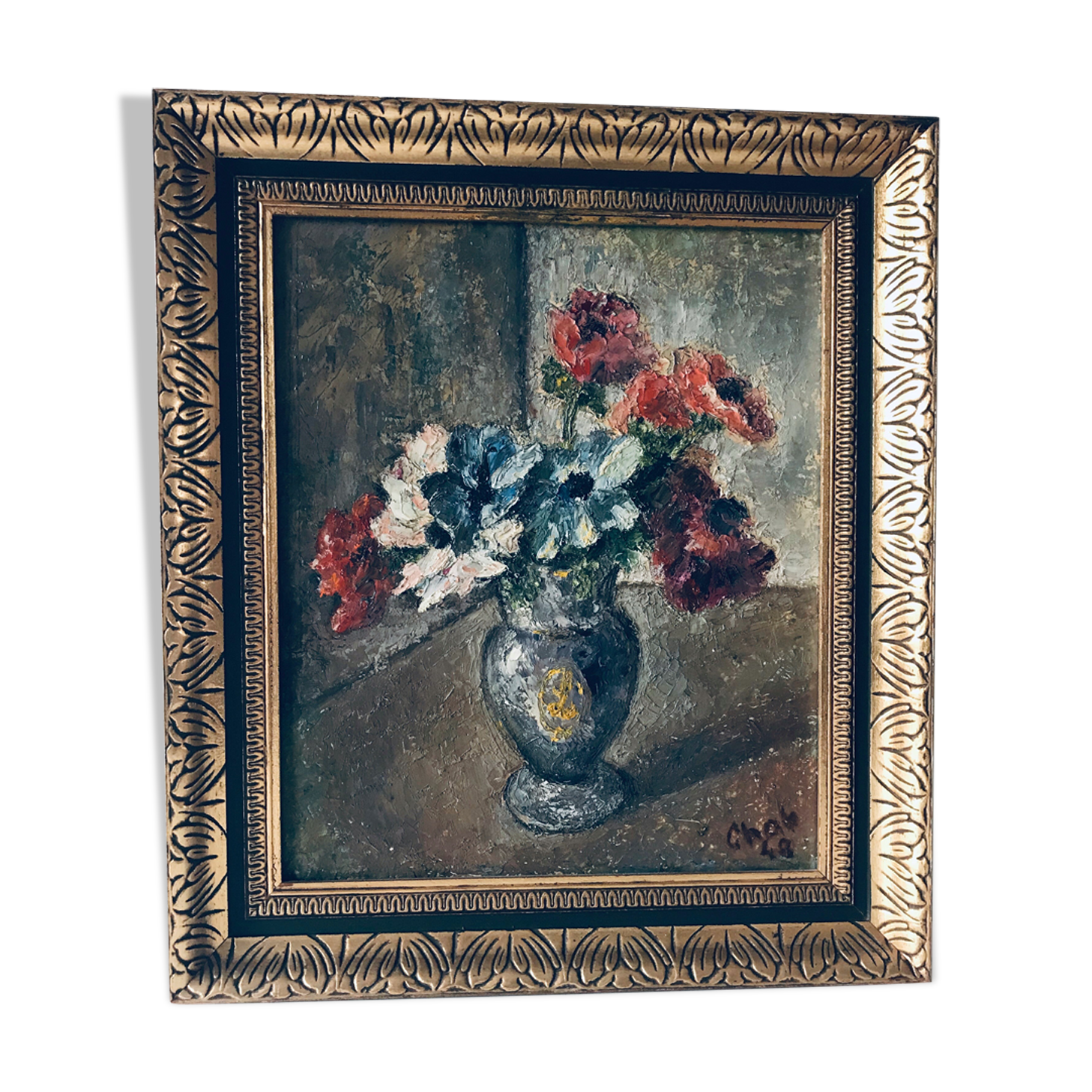 Old painting signed bouquet