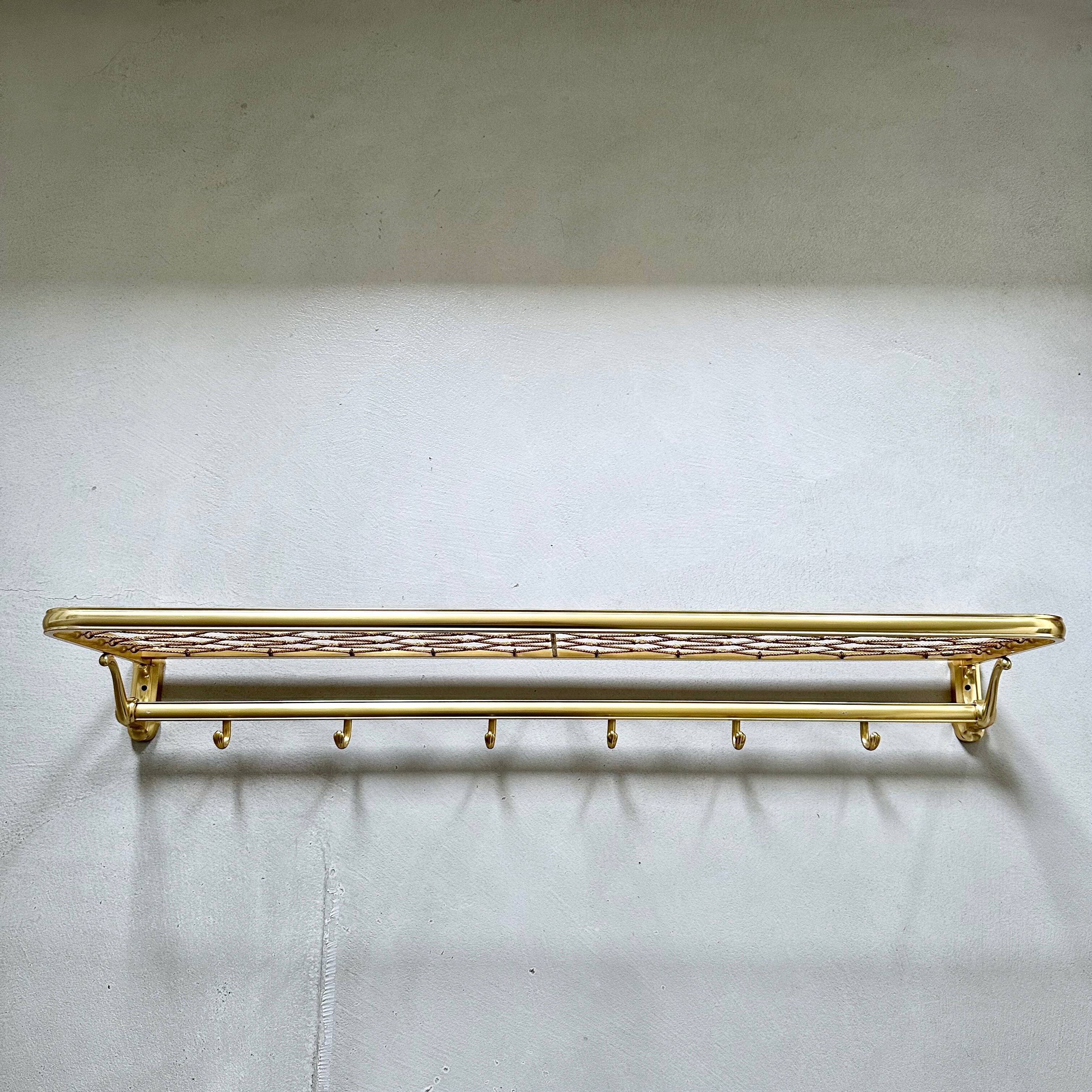 Large mid-century wall coat rack golden