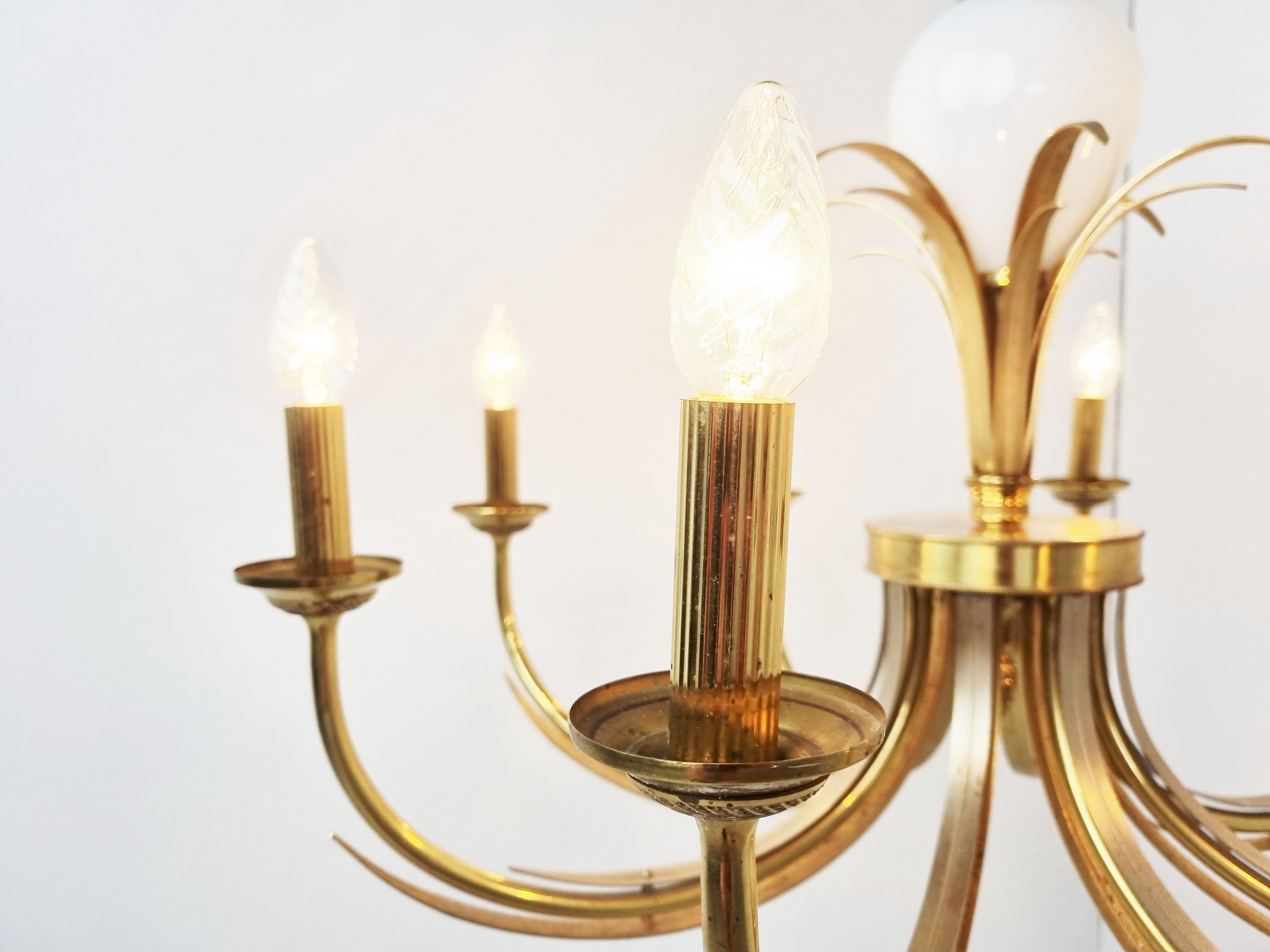 Brass and chrome pineapple chandelier, 1970s